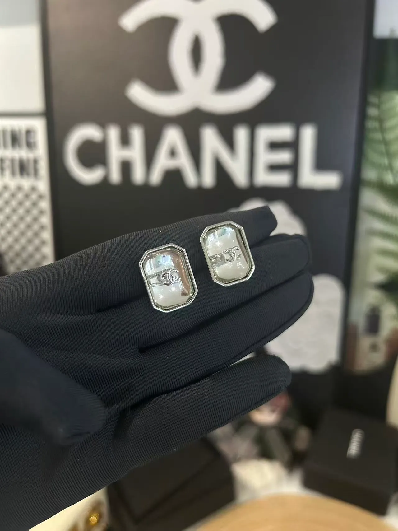 Chanel Rectangular CC Translucent Stud Earrings 7