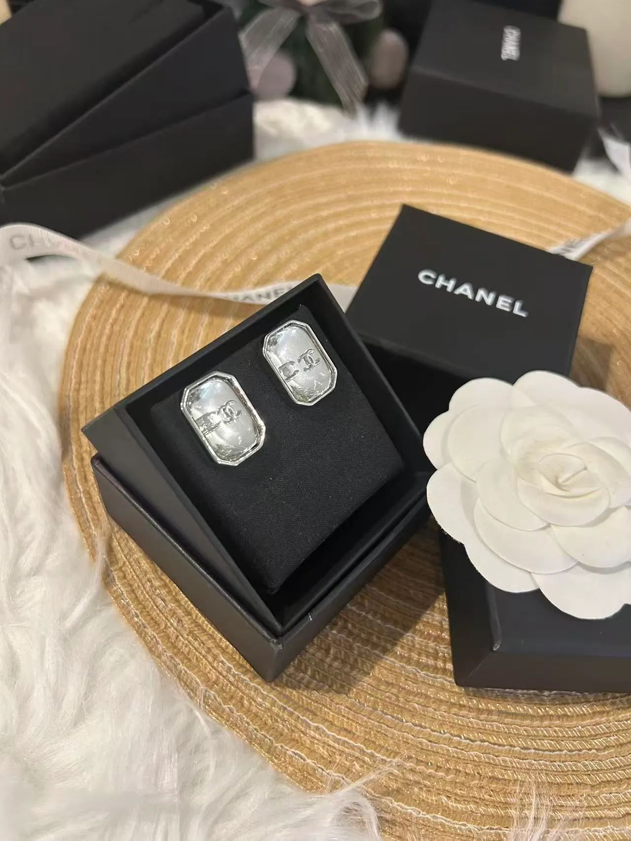 Chanel Rectangular CC Translucent Stud Earrings 8