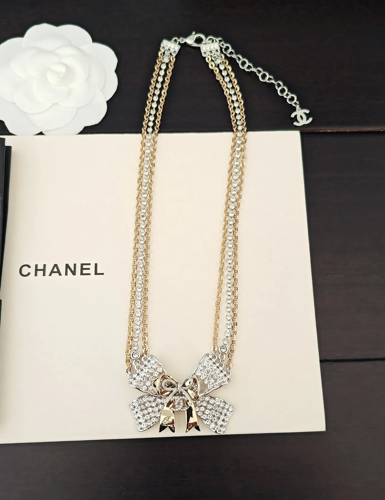 Chanel Ribbon Bow Pave Crystal Necklace 5