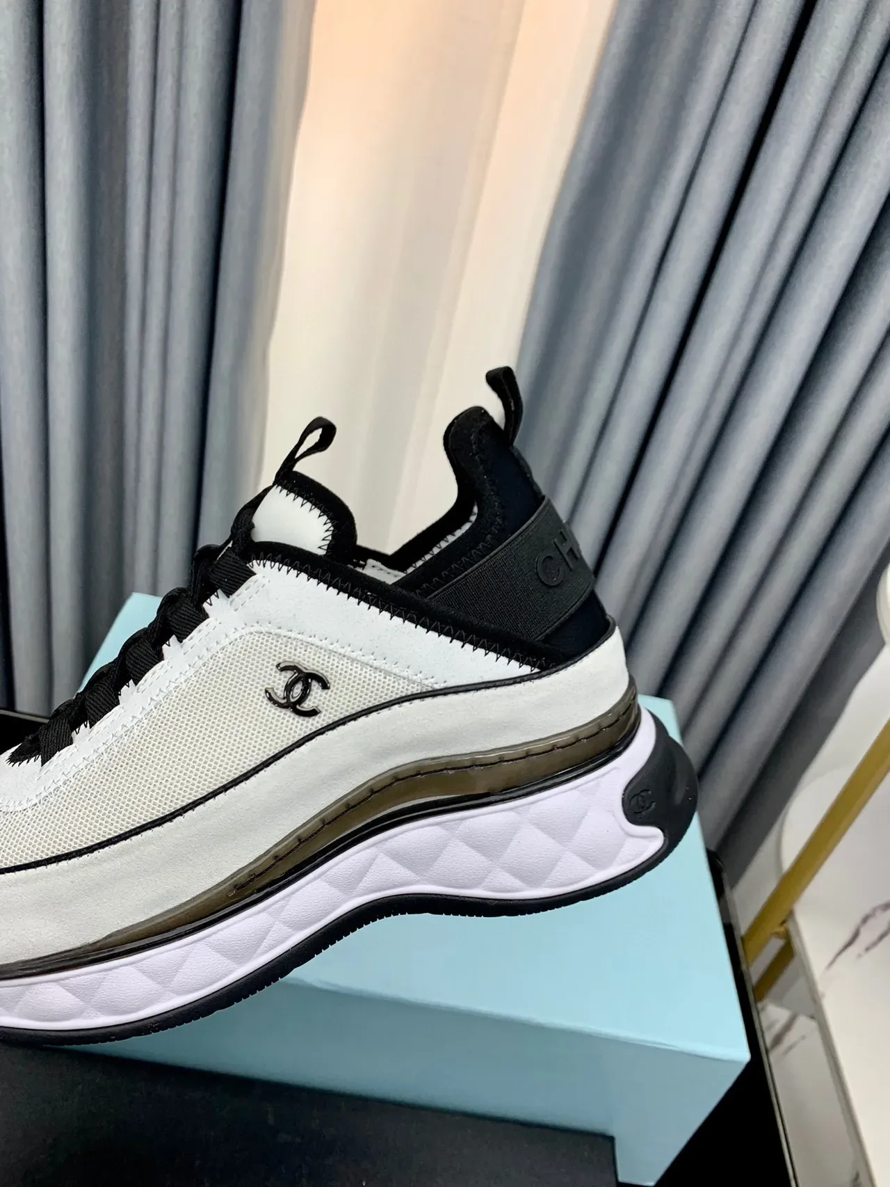 Chanel White Blue Midsole Quilted Outsole Chunky Sneakers 2