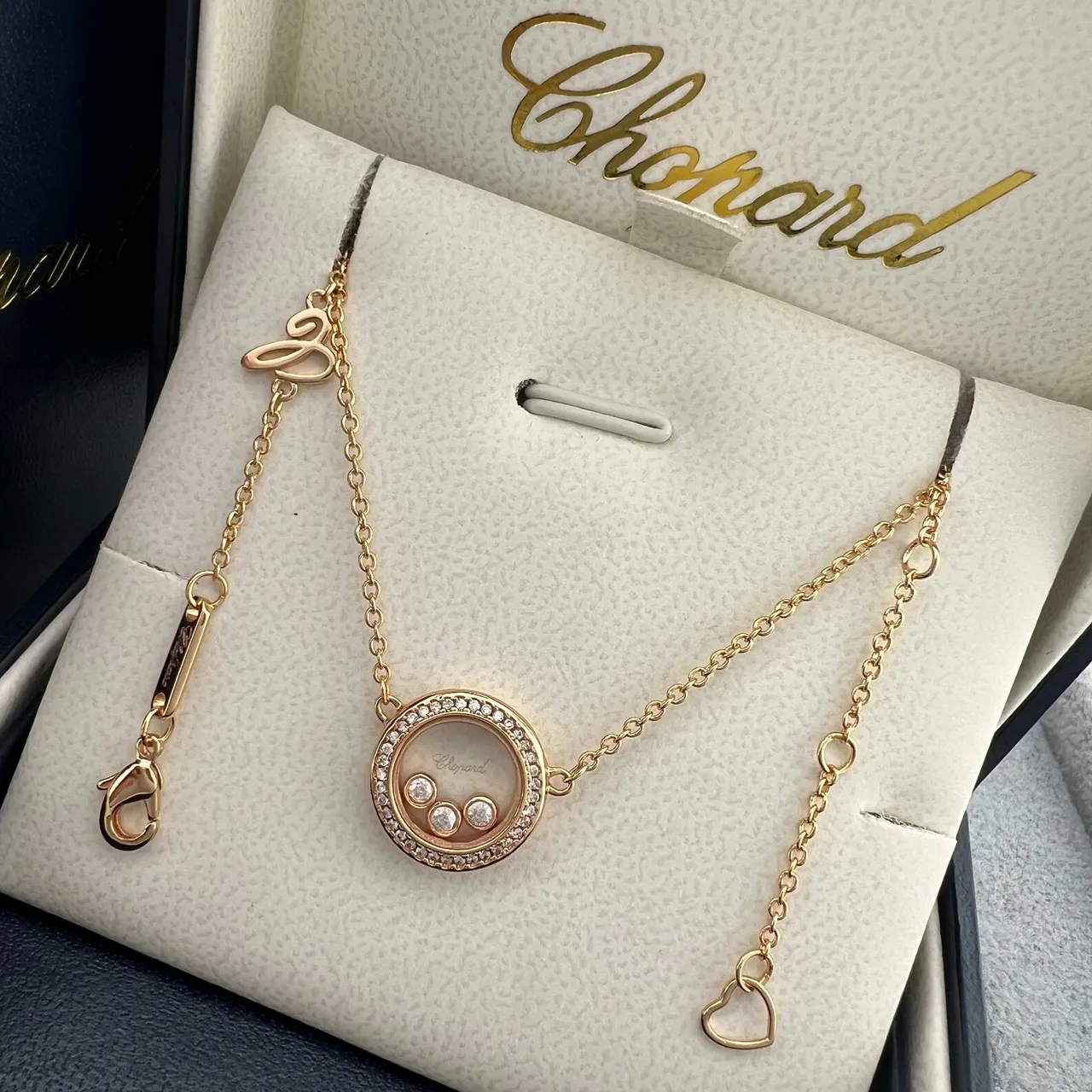 Chopard Happy Diamonds Argent Or Collier Circulaire Pendentif Diamant Rotatif Bélière Pavé 2