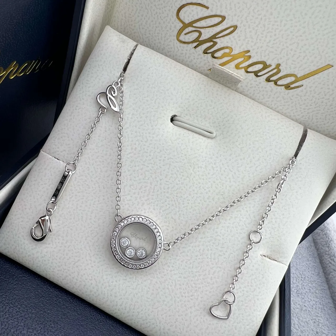 Chopard Happy Diamonds Argent Or Collier Circulaire Pendentif Diamant Rotatif Bélière Pavé 3