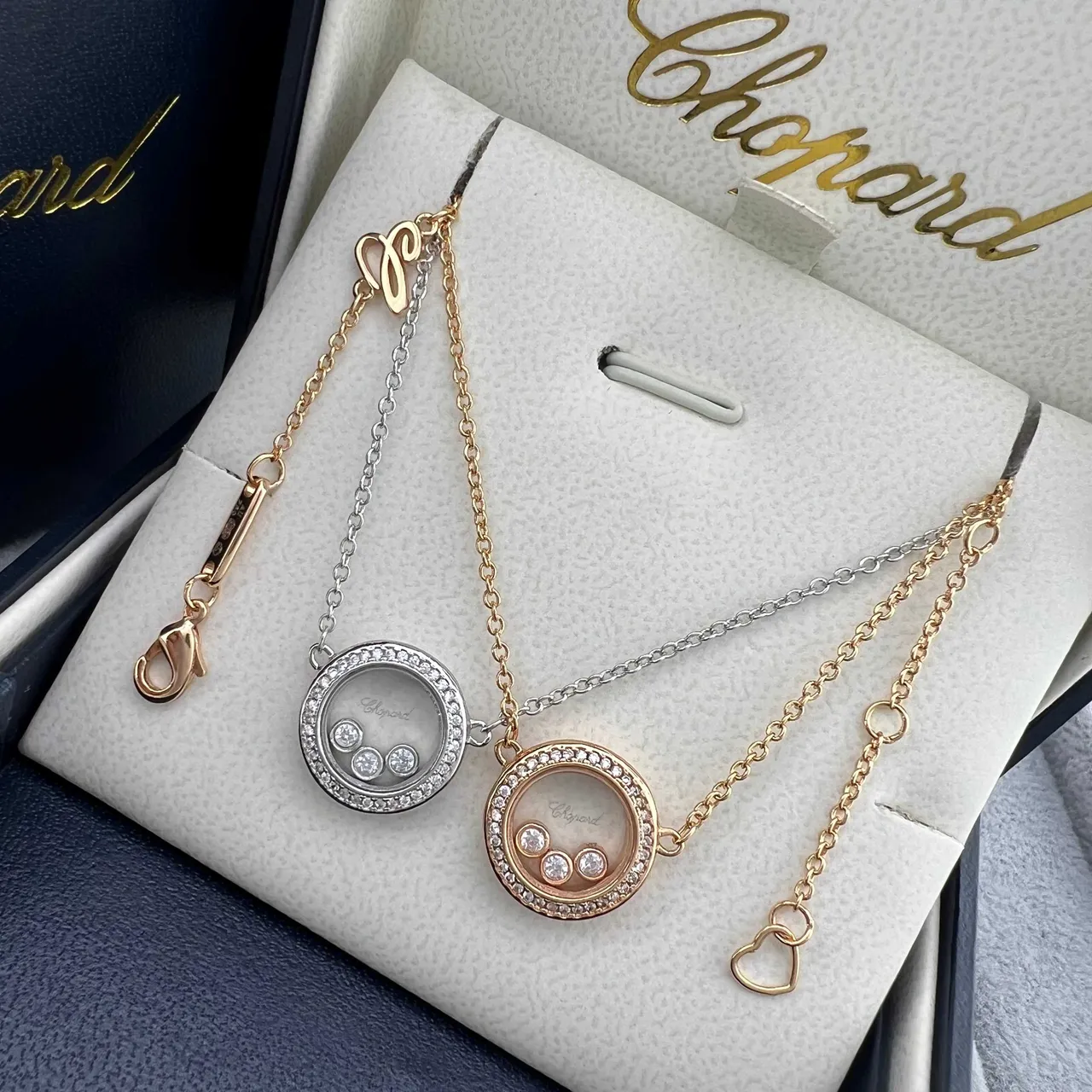 Chopard Happy Diamonds Argent Or Collier Circulaire Pendentif Diamant Rotatif Bélière Pavé 4