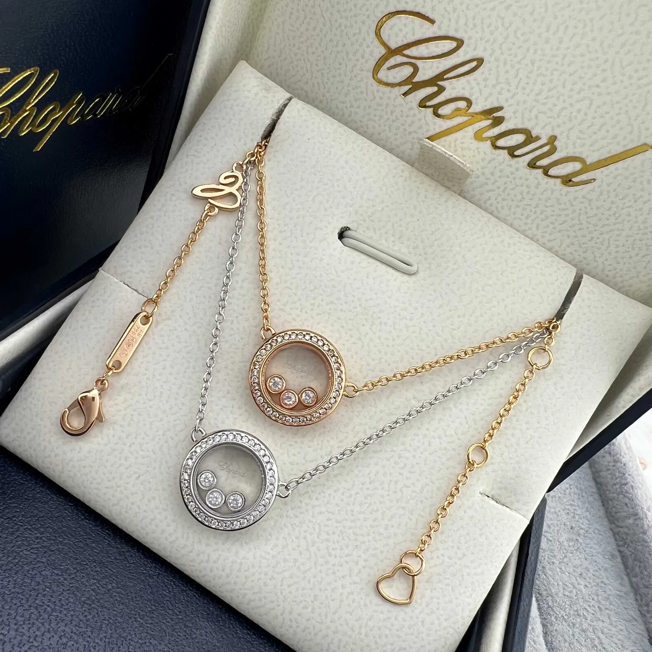 Chopard Happy Diamonds Argent Or Collier Circulaire Pendentif Diamant Rotatif Bélière Pavé 5