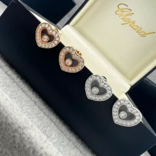 Chopard Happy Hearts Heart-Shaped Pavé Diamond and Black Enamel Stud Earrings