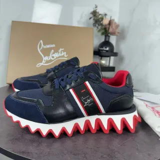 Christian Louboutin Sneakers Chunky à semelle intermédiaire ondulée en textile et cuir noir supérieur navy red