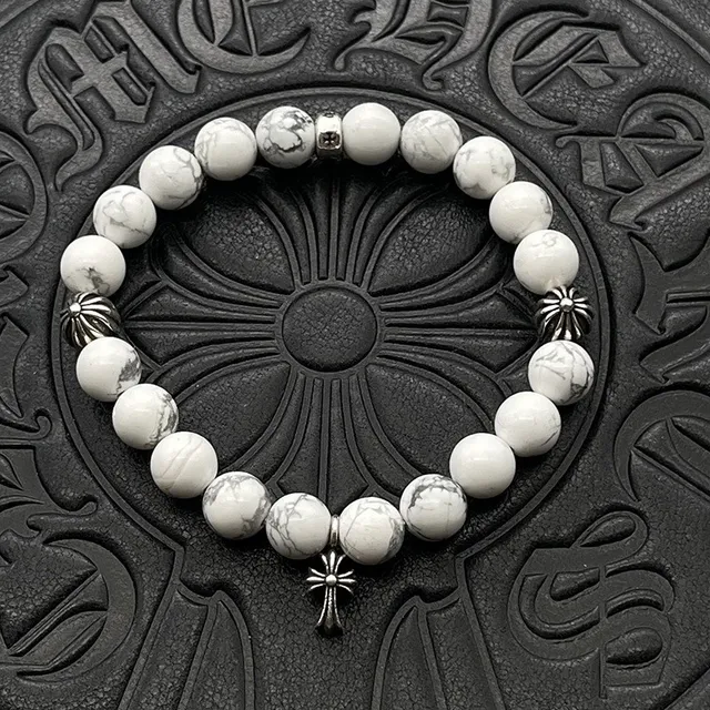 Chrome Hearts Beaded Cross Bracelet White and Pink Stone Bracelets 4