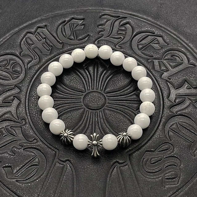 Chrome Hearts Beaded Cross Bracelet White and Pink Stone Bracelets 7