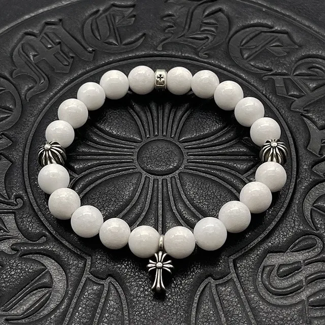 Chrome Hearts Beaded Cross Bracelet White and Pink Stone Bracelets 9