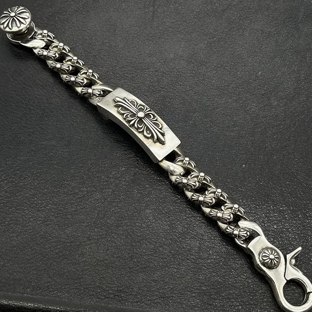 Chrome Hearts Cross Fleur Bracelet Argent Gravé 6