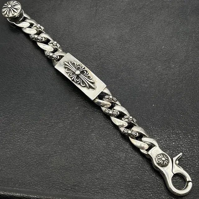Chrome Hearts Cross Fleur Bracelet Argent Gravé 7