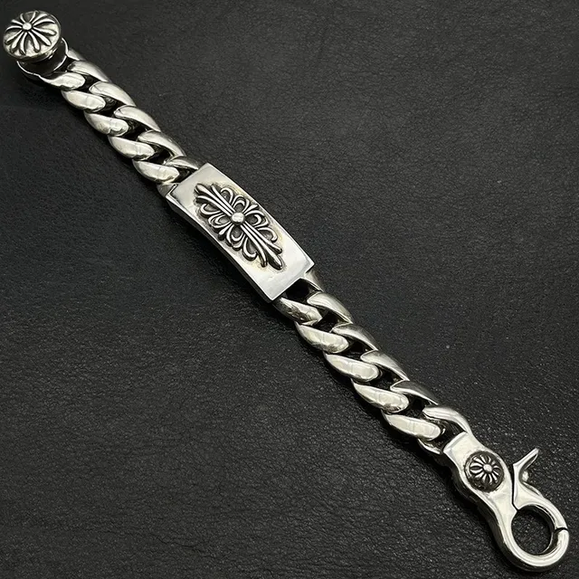 Chrome Hearts Cross Fleur Bracelet Argent Gravé 8