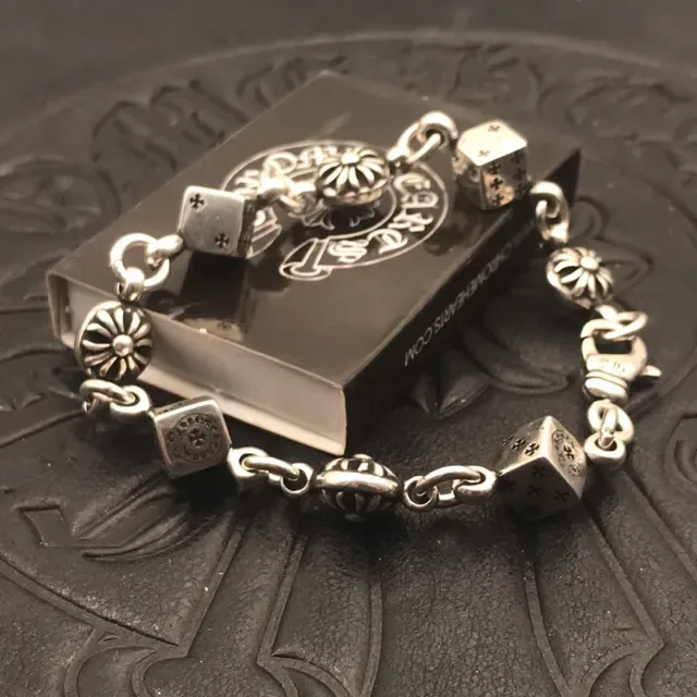 Chrome Hearts Pulsera Dados Plata Charms Motivos Florales Sunburst 7