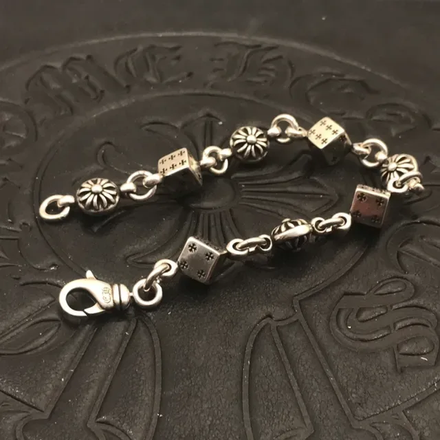 Chrome Hearts Pulsera Dados Plata Charms Motivos Florales Sunburst 8