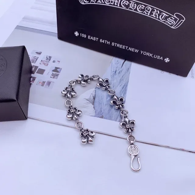 Chrome Hearts Fleur-de-Lis Link সিলভার-টোন ব্রেসলেট 2