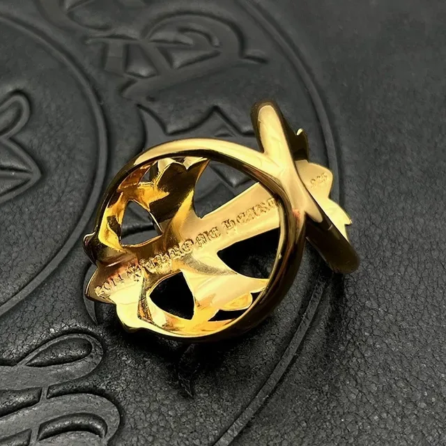 Chrome Hearts Gold Silver Gothic Cross Pavé Crystal Ring 4