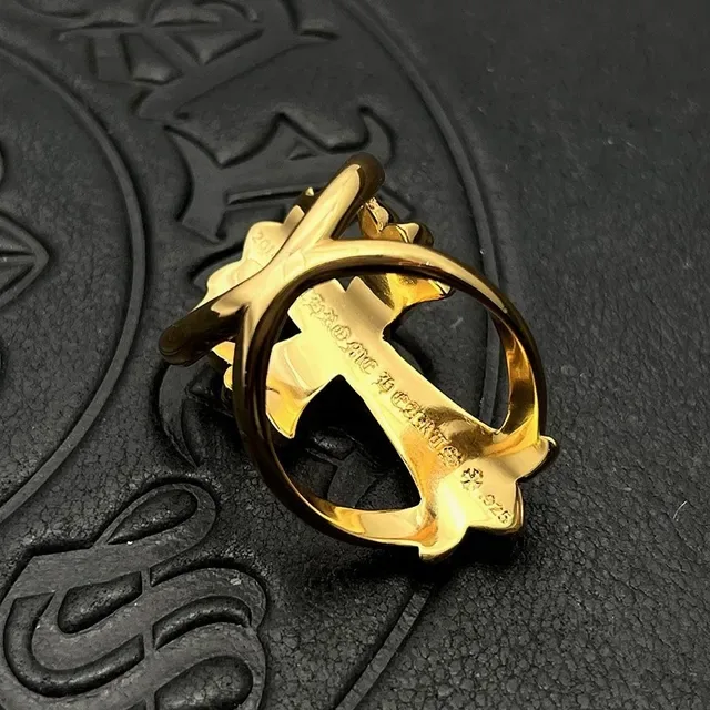 Chrome Hearts Gold Silver Gothic Cross Pavé Crystal Ring 5