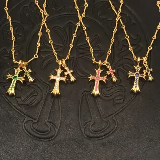 Chrome Hearts गॉथिक क्रॉस जेम-सेट डबल क्रॉस नेकलेस