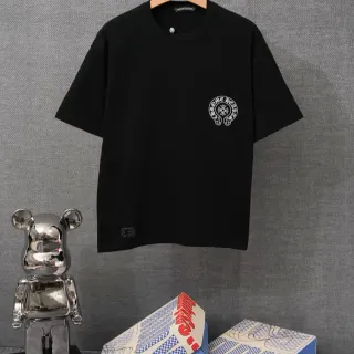 Chrome Hearts काला कढ़ाईदार लोगो पॉकेट टी-शर्ट