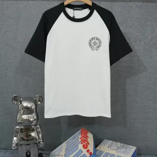 Chrome Hearts Raglan Sleeve Embroidered Logo White and Black T-Shirt