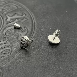 Chrome Hearts Silver Black Circular Stud Engraved Cross Motif Earrings 3