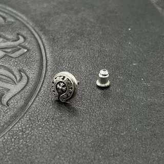 Chrome Hearts Silver Black Circular Stud Engraved Cross Motif Earrings 6