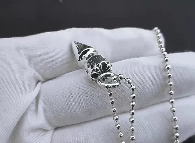 Chrome Hearts Spike Pendant चाँदी बॉल चेन नेकलेस 3