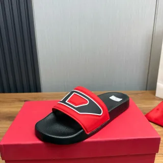 Diesel D-Slide Red Black White Molded Strap Slippers