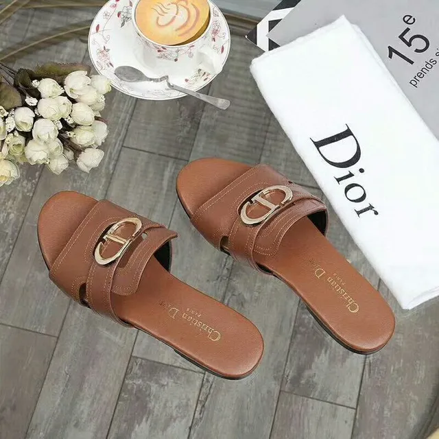 Christian Dior Brown Silver Double-Strap Metal CD Buckle Slippers 6