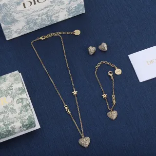 Dior Amour Chaîne or argent Pavé Crystal Heart Pendant Necklace