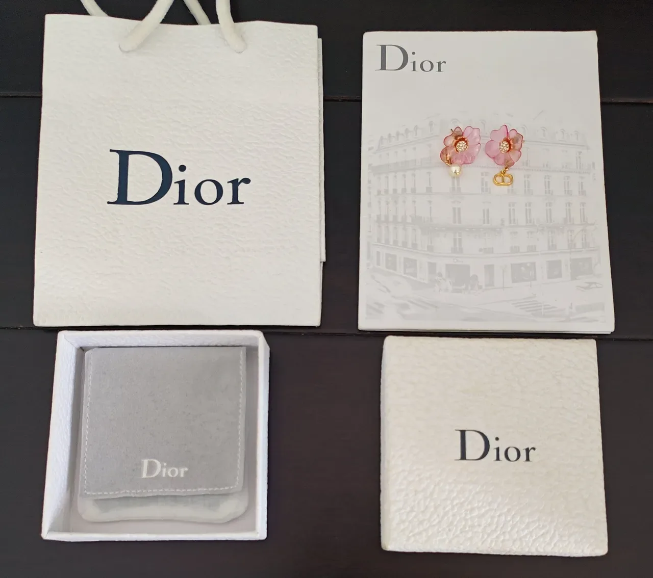 Dior Pendientes Asimétricos de Flores y Perlas Rosadas 4