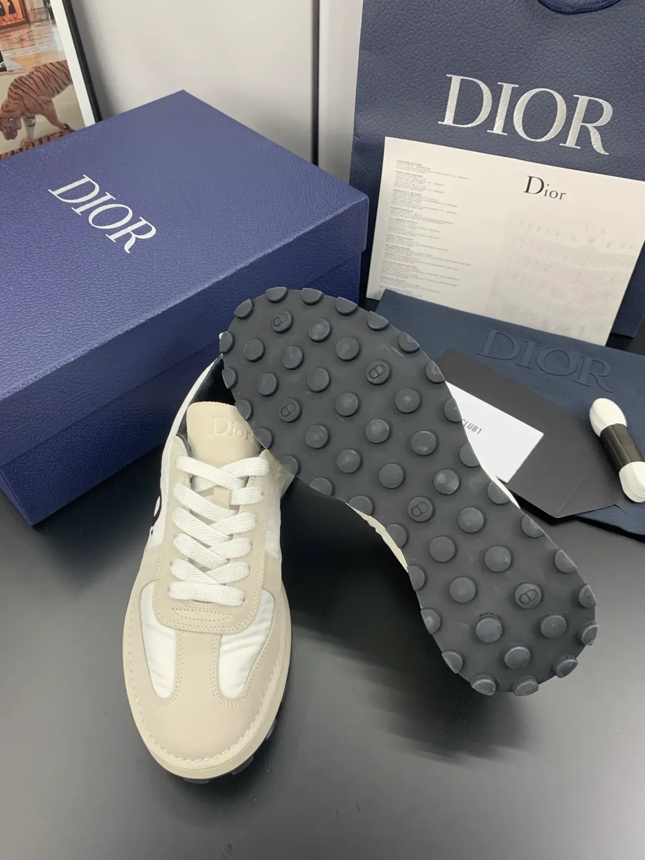 Dior B23 Beige Blanc Matériau Mixte Tige Semelle Plateforme Épaisse Sneakers Lifestyle 3