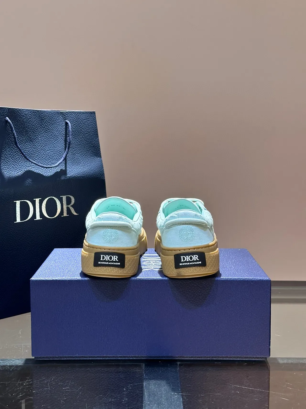 Dior B23 Monogramme embossé Aqua et Gum Lifestyle Sneakers 5