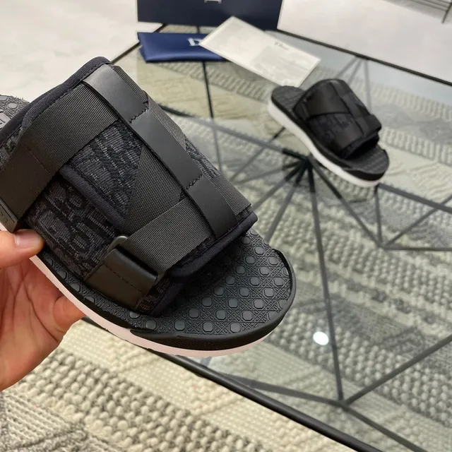 Dior B27 Preto Branco Monogramado Têxtil Palmilha Larga Tira Cruzada Chinelos 3