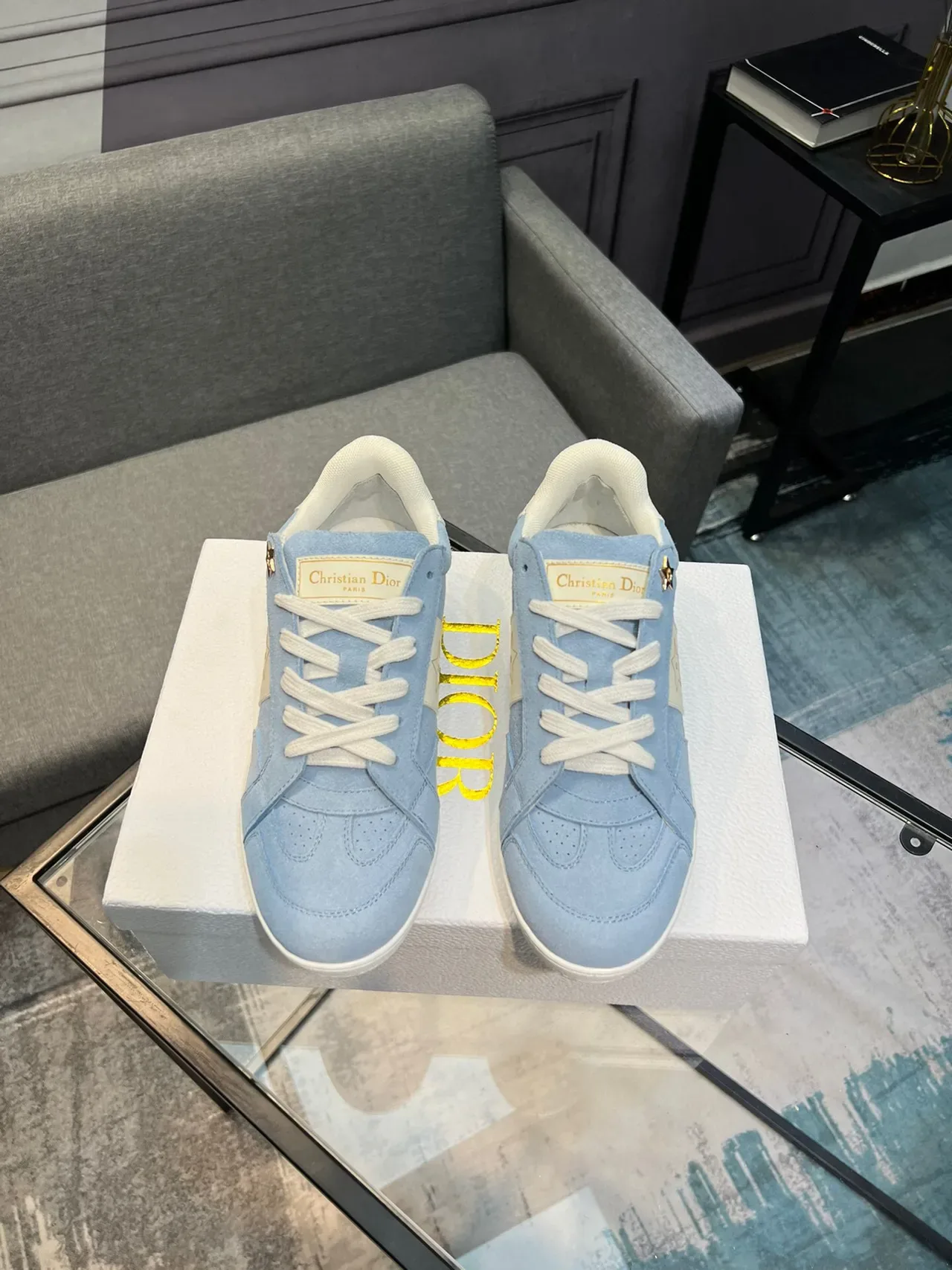 Dior B27 Light Blue Suede Star Motif Lifestyle Sneakers 2