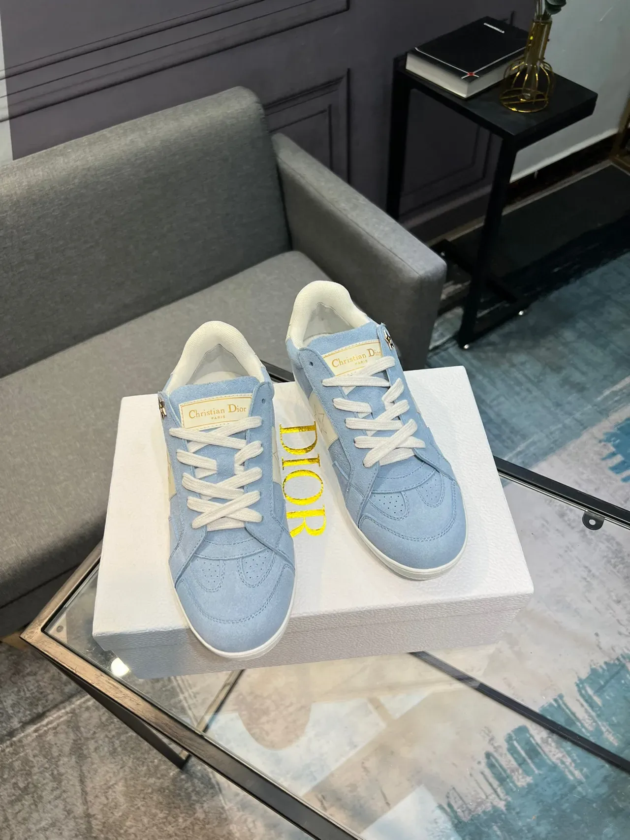 Dior B27 Light Blue Suede Star Motif Lifestyle Sneakers 5