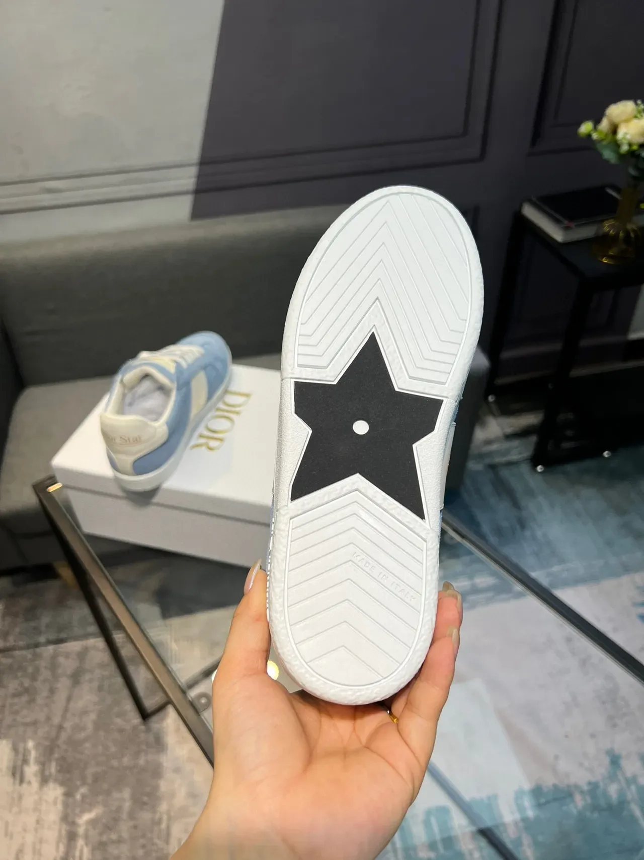 Dior B27 Light Blue Suede Star Motif Lifestyle Sneakers 6