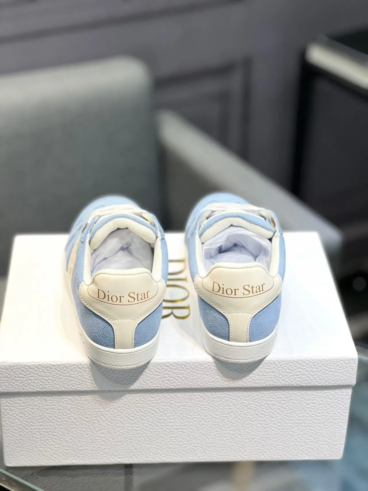 Dior B27 Light Blue Suede Star Motif Lifestyle Sneakers 7