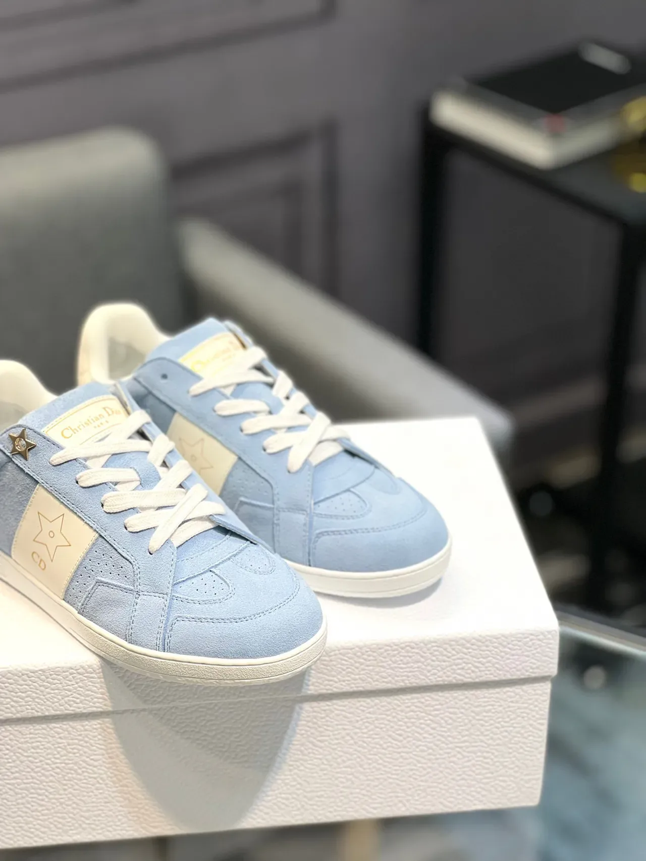 Dior B27 Light Blue Suede Star Motif Lifestyle Sneakers 8
