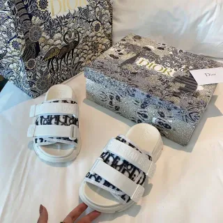 Dior B27 Slide أبيض وأسود Oblique Monogram صندل