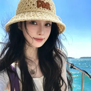 Dior Beige Brown Woven Crochet Openwork Texture Bucket Hat