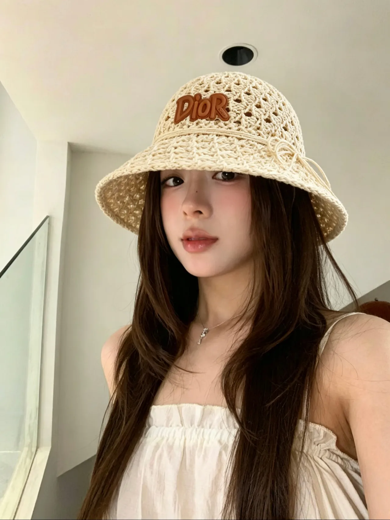 Dior Beige Brown Woven Crochet Openwork Texture Bucket Hat 9