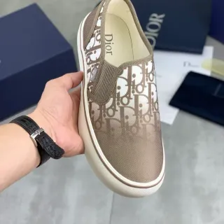 Dior 米色白色印花帆布一脚蹬生活休闲鞋