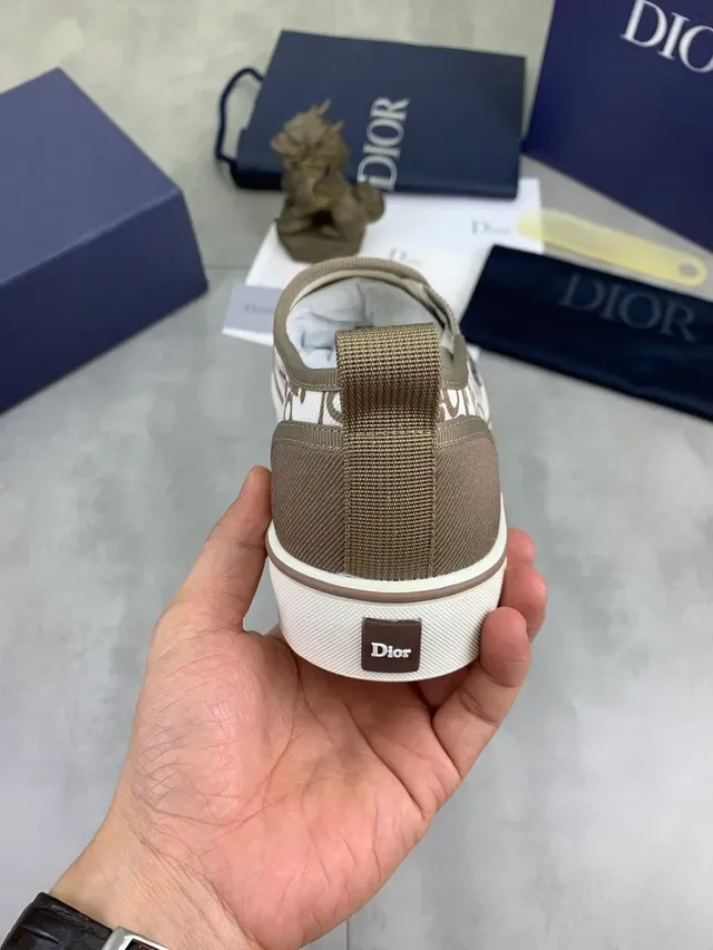 Dior Bege Branco Monograma Impresso Lona Slip-On Tênis Lifestyle 2