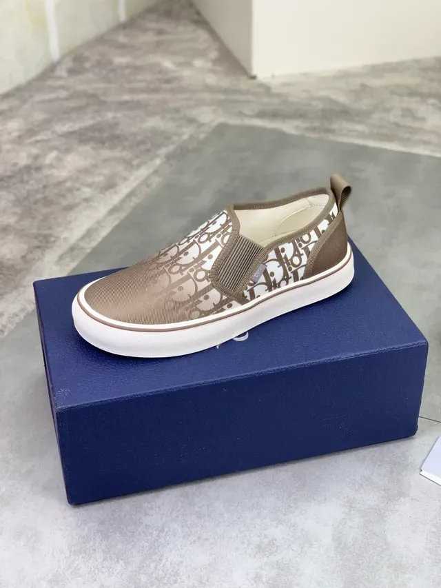 Dior Bege Branco Monograma Impresso Lona Slip-On Tênis Lifestyle 3