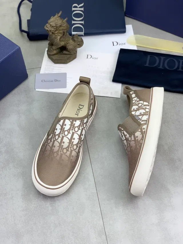 Dior Bege Branco Monograma Impresso Lona Slip-On Tênis Lifestyle 5