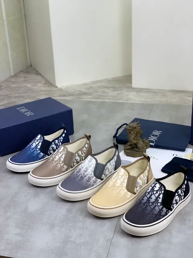 Dior Bege Branco Monograma Impresso Lona Slip-On Tênis Lifestyle 6