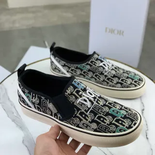 Dior أسود بيج نسيج جاكار slip-on lifestyle sneakers