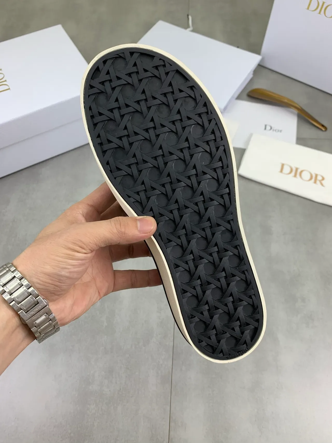 Dior أسود بيج نسيج جاكار slip-on lifestyle sneakers 3