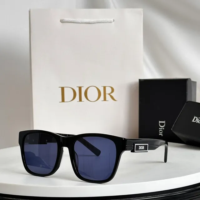 Dior Black Blue Rectangular Frame Acetate Construction Sunglasses 5